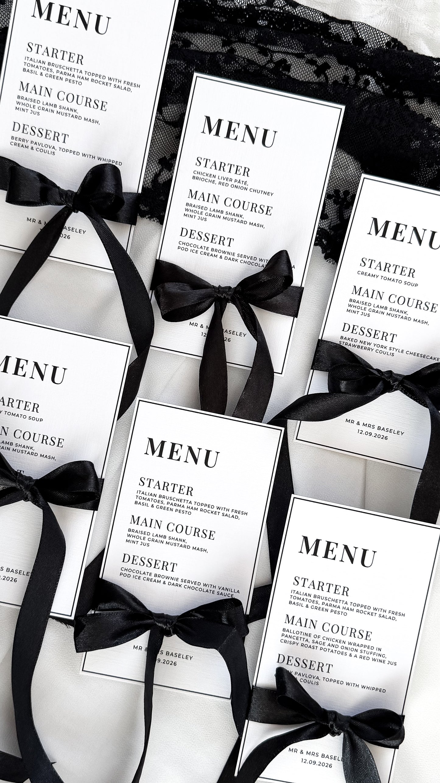 Wedding Menu Card + Bow | Printed 5x7 Wedding Menu Cards | Textured Cardstock | Wedding Stationery