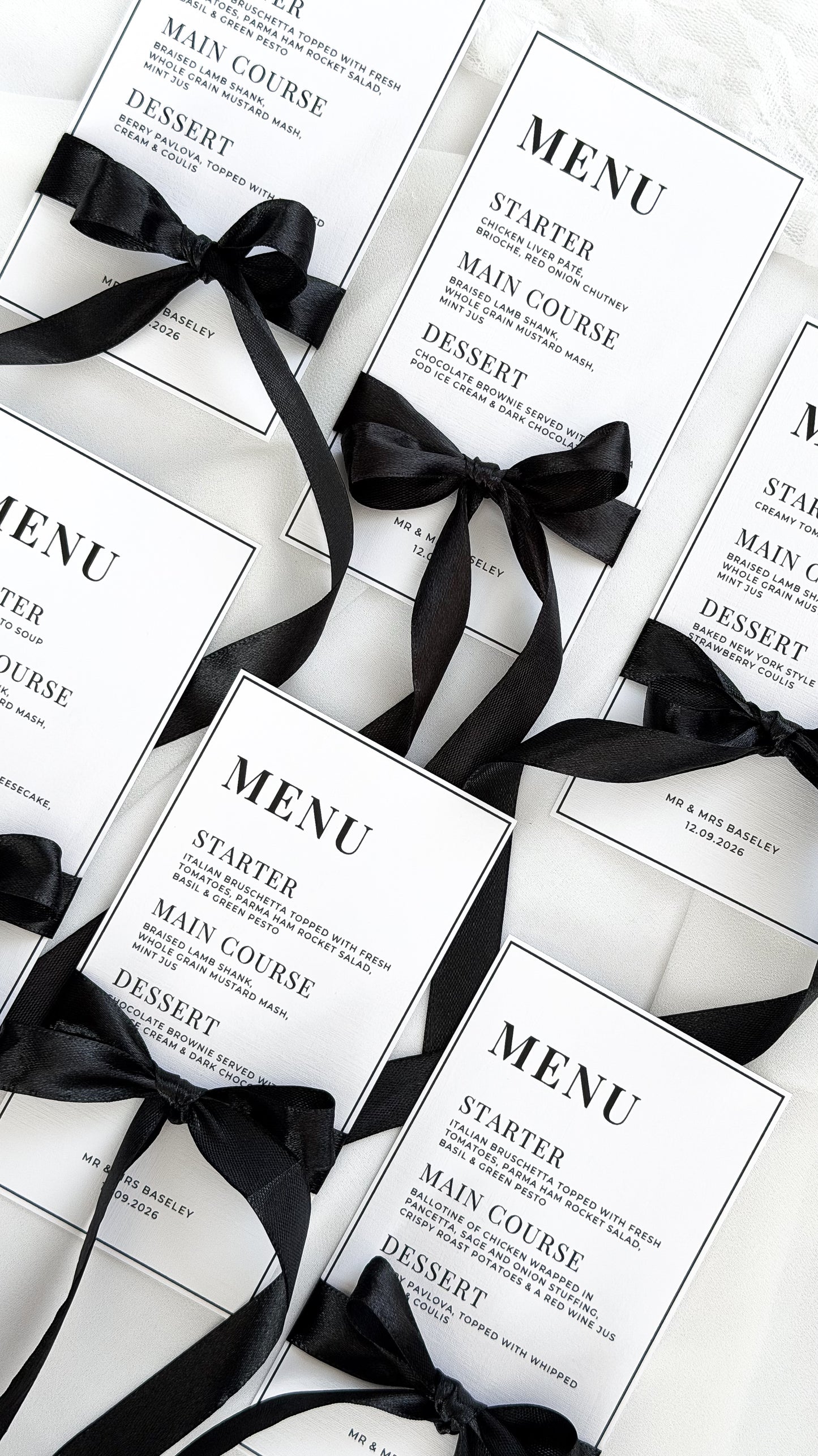 Wedding Menu Card + Bow | Printed 5x7 Wedding Menu Cards | Textured Cardstock | Wedding Stationery