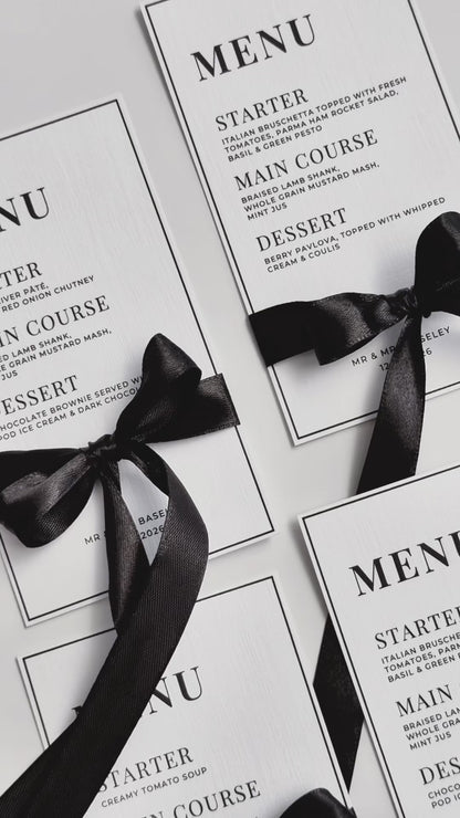 Wedding Menu Card + Bow | Printed 5x7 Wedding Menu Cards | Textured Cardstock | Wedding Stationery